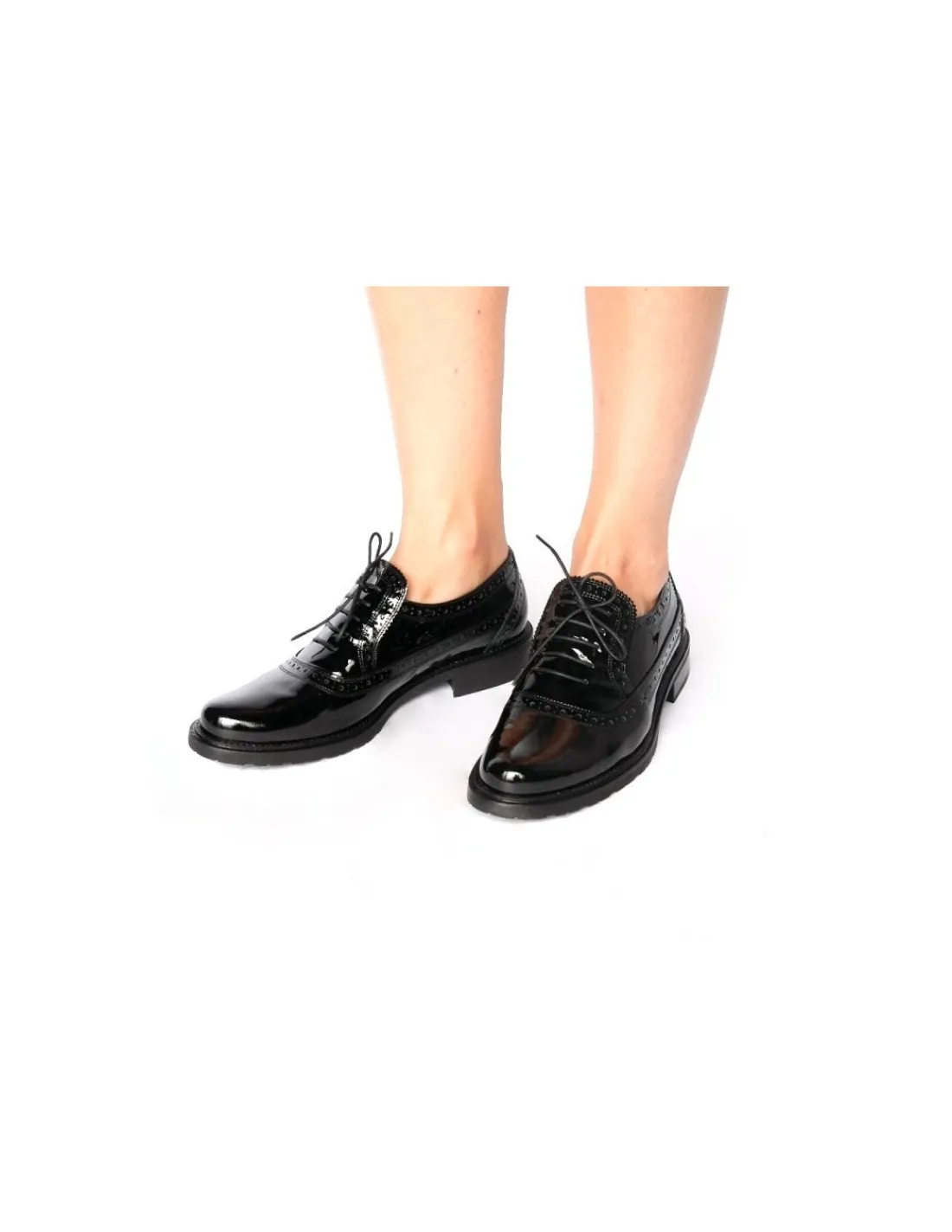 Damskie HOGL polbuty wsuwane, lakierowana czarna skora, komfortowe plaskie obcasy