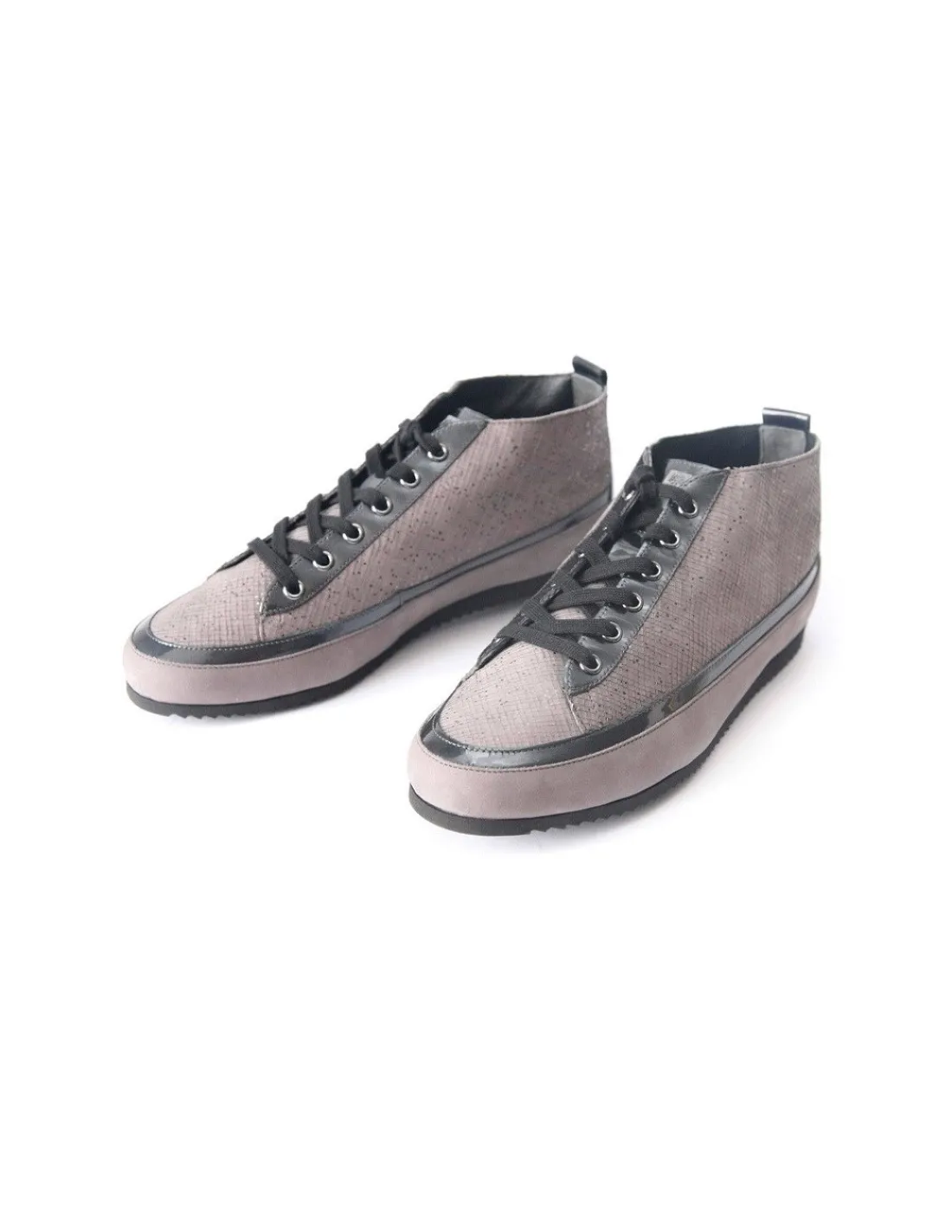 Damskie HOGL sneakers, lekkie sznurowane do kostek, szara skora nubuk, gumowe zelowki