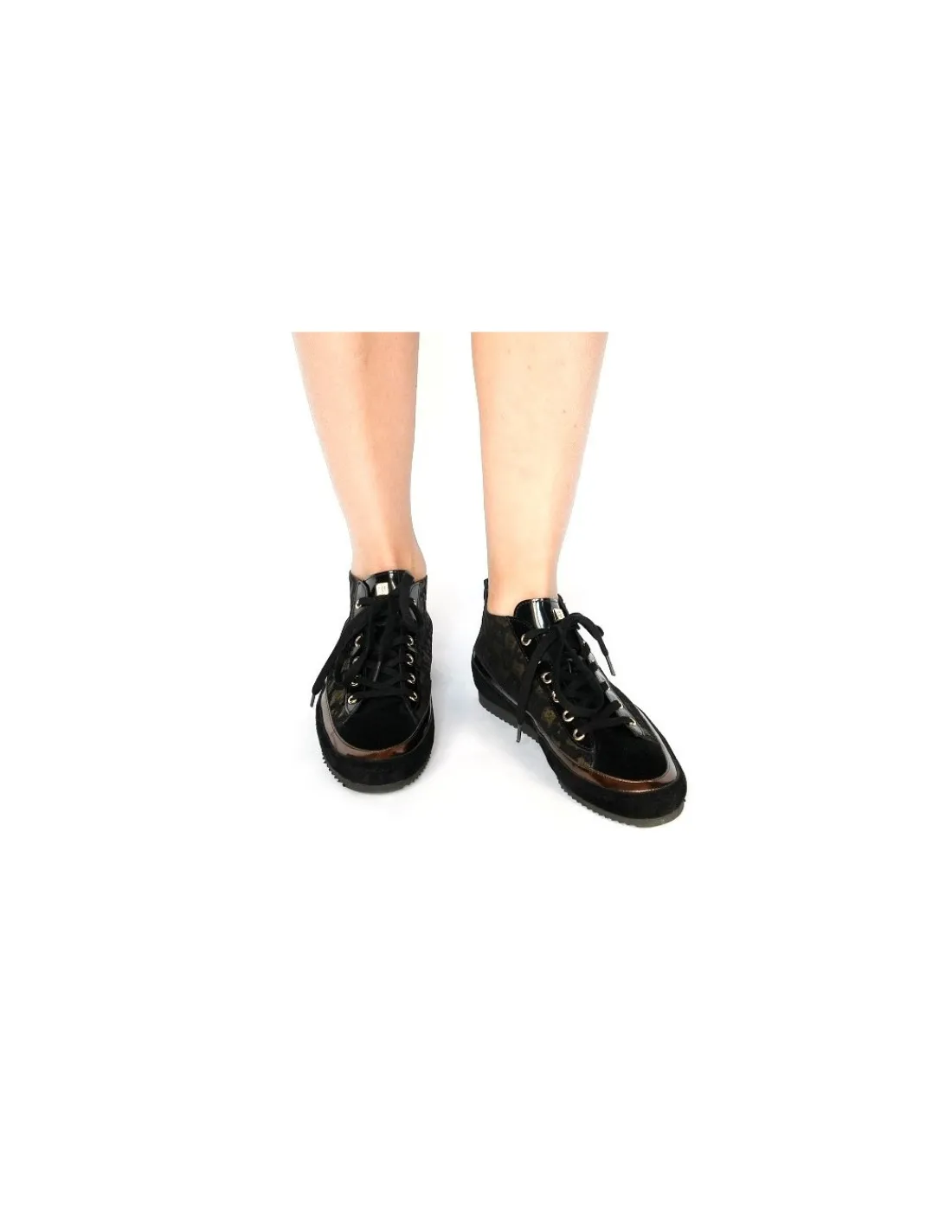 Damskie HOGL sneakers, sznurowane do kostek, skora nubuk czarno- zlota, miekkie komfortowe