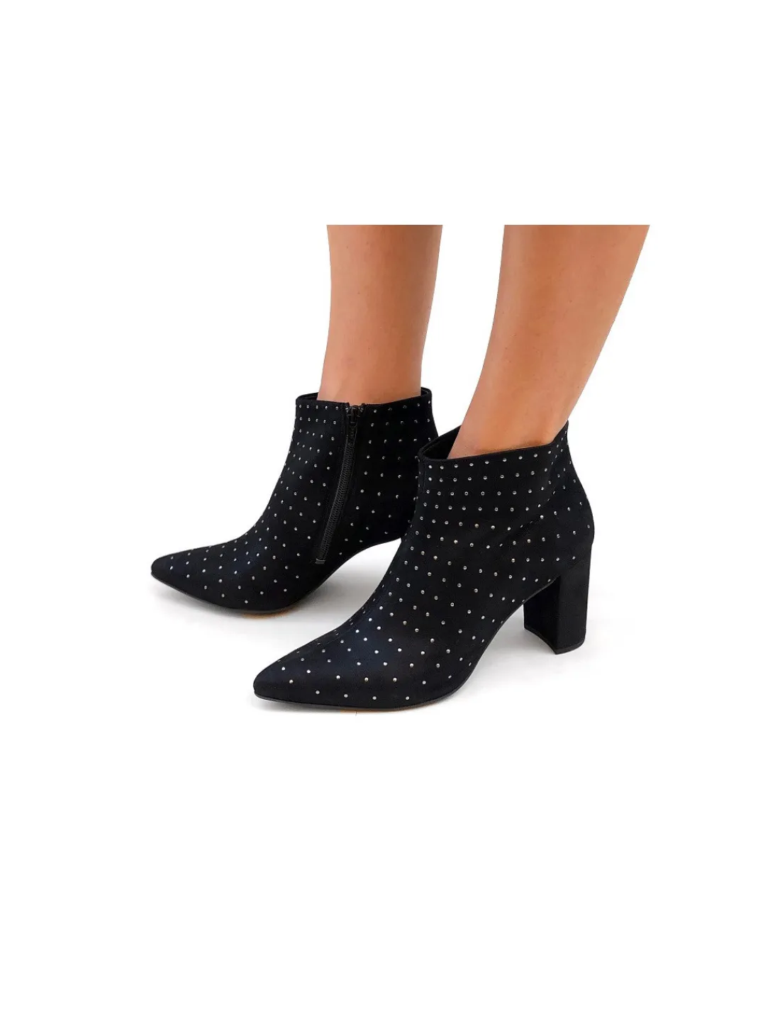 Damskie HOGL botki ze skory nubuk z malutkimi dzetami od Swarovski, z noskiem w szpic na wygodnych stabilnych obcasach