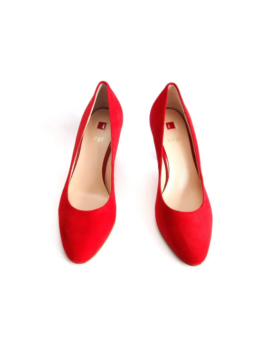 Damskie HOGL czolenka na stabilnych obcasach, czerwony naturalny zamsz, klasyka i minimalizm