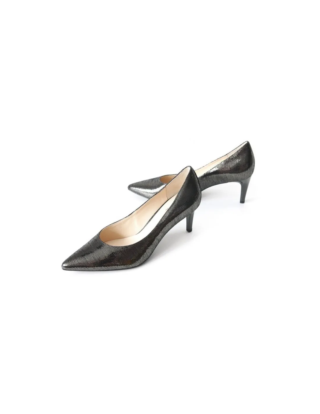 Damskie HOGL czolenka, skora grafitowa metaliczna z polyskiem na wygodnych obcasach