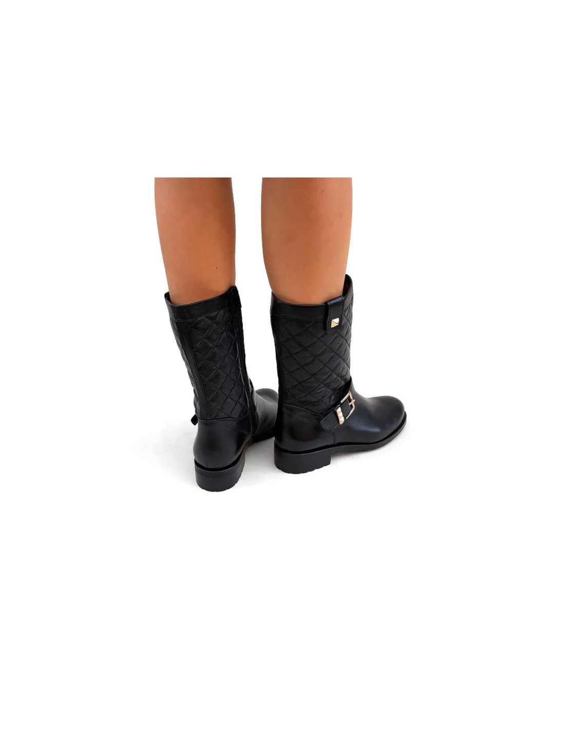 Damskie HOGL kozaki botki, pikowana czarna skora licowa, zamek i zelowki z protektorem