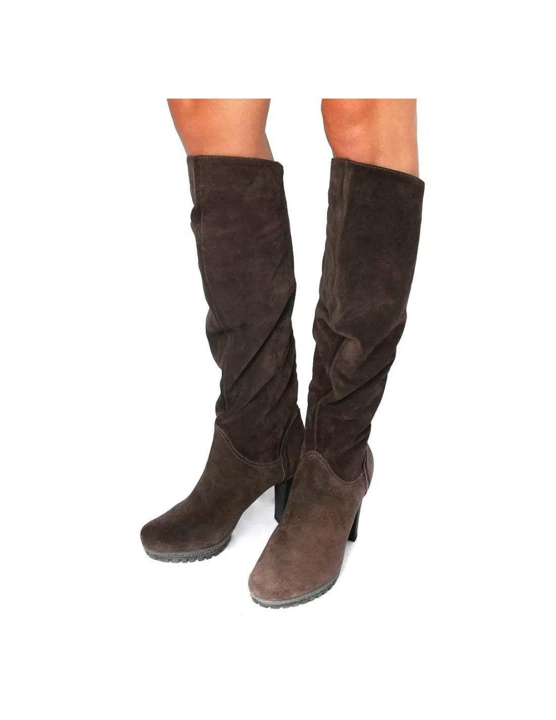 Damskie HOGL kozaki, naturalny zamsz, szlachetna szarosc, zamek wzdluz linii piety i stabilne obcasy