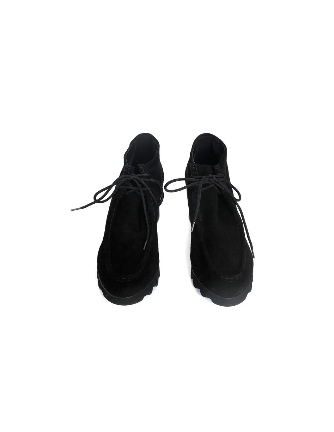 Damskie HOGL polbuty ocieplone z naturalnego zamszu, sznurowane czarne na koturnie w stylu lat 50-tych