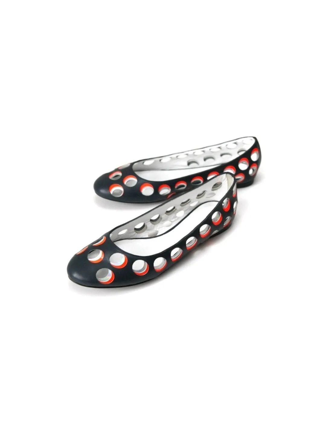 Damskie Jil Sander baleriny granatowe w calosci skorzane z powaznym kolorowym azurem