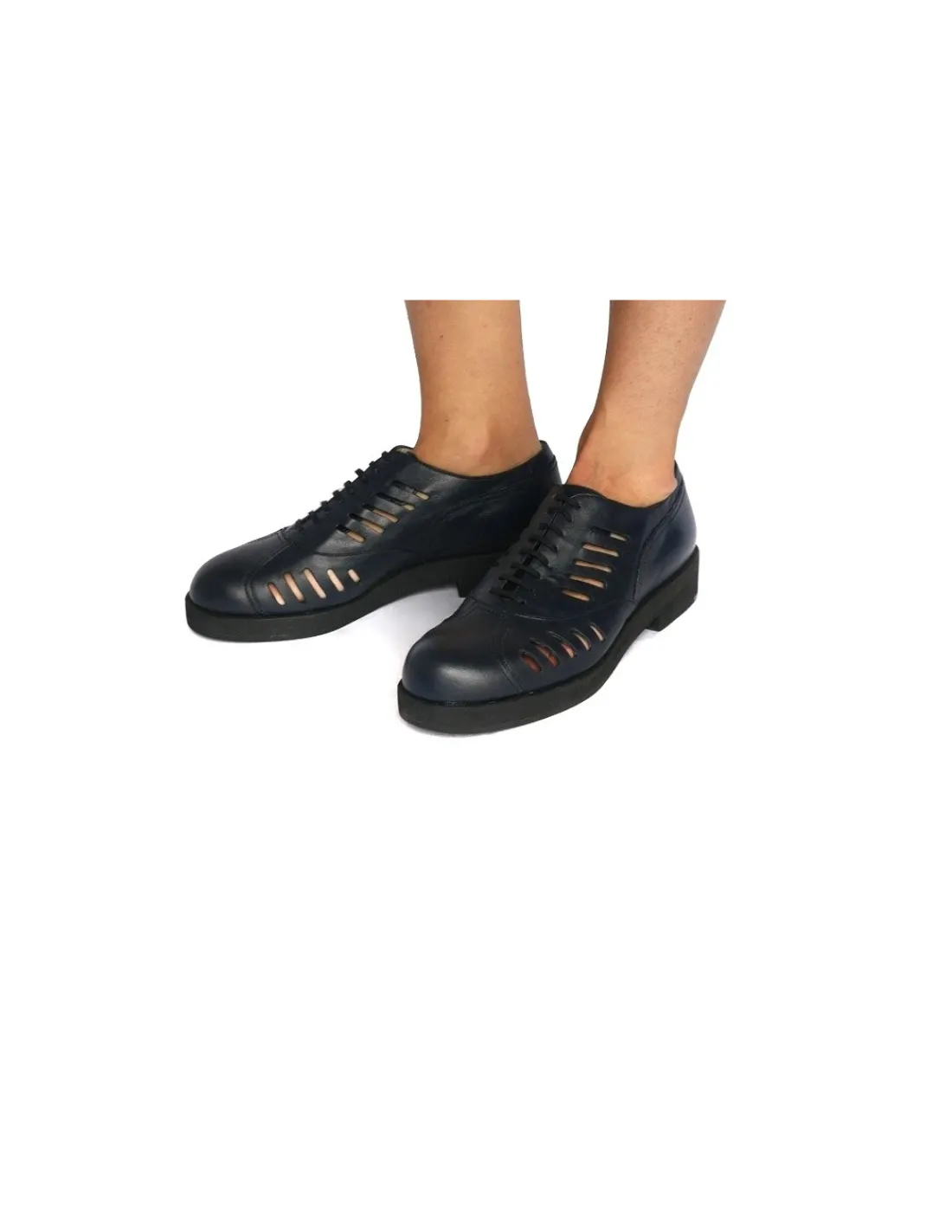 Damskie Jil Sander polbuty oxford z azurowa skora, granatowe i czarne gumowe lekkie zelowki