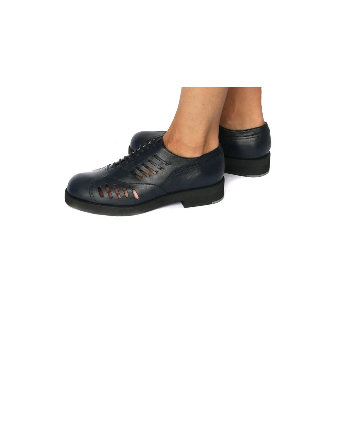 Damskie Jil Sander polbuty oxford z azurowa skora, granatowe i czarne gumowe lekkie zelowki