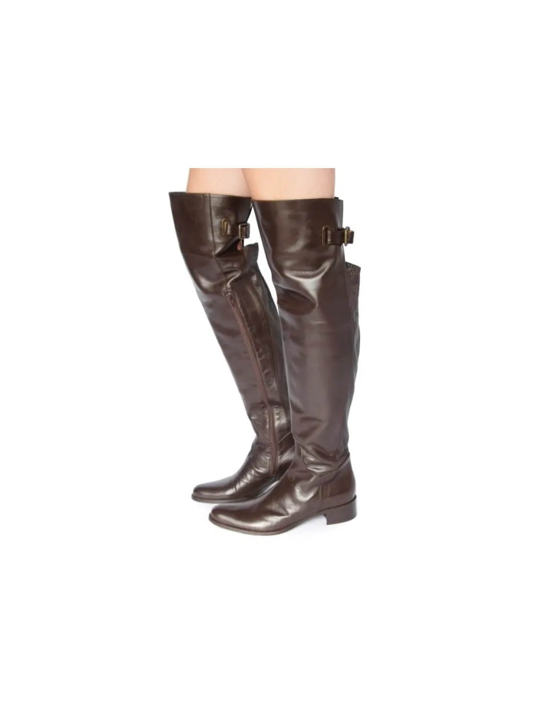 Damskie Le Pepe kozaki, muszkieterki z wysoka cholewka, brazowa naturalna skora i plaskie obcasy