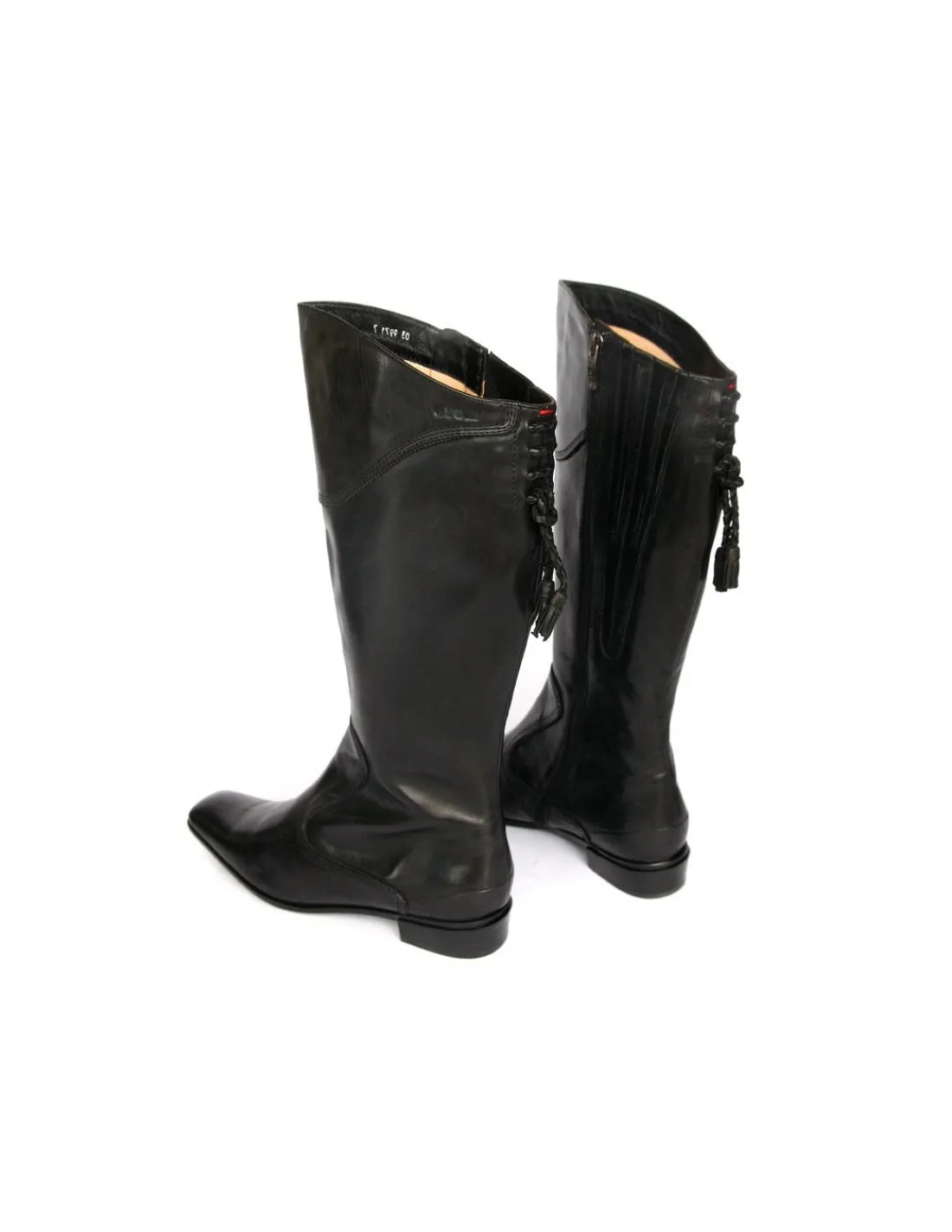 Damskie Lloyd kozaki, czarne skorzane 3/4 z kwadratowym noskiem na plaskich obcasach