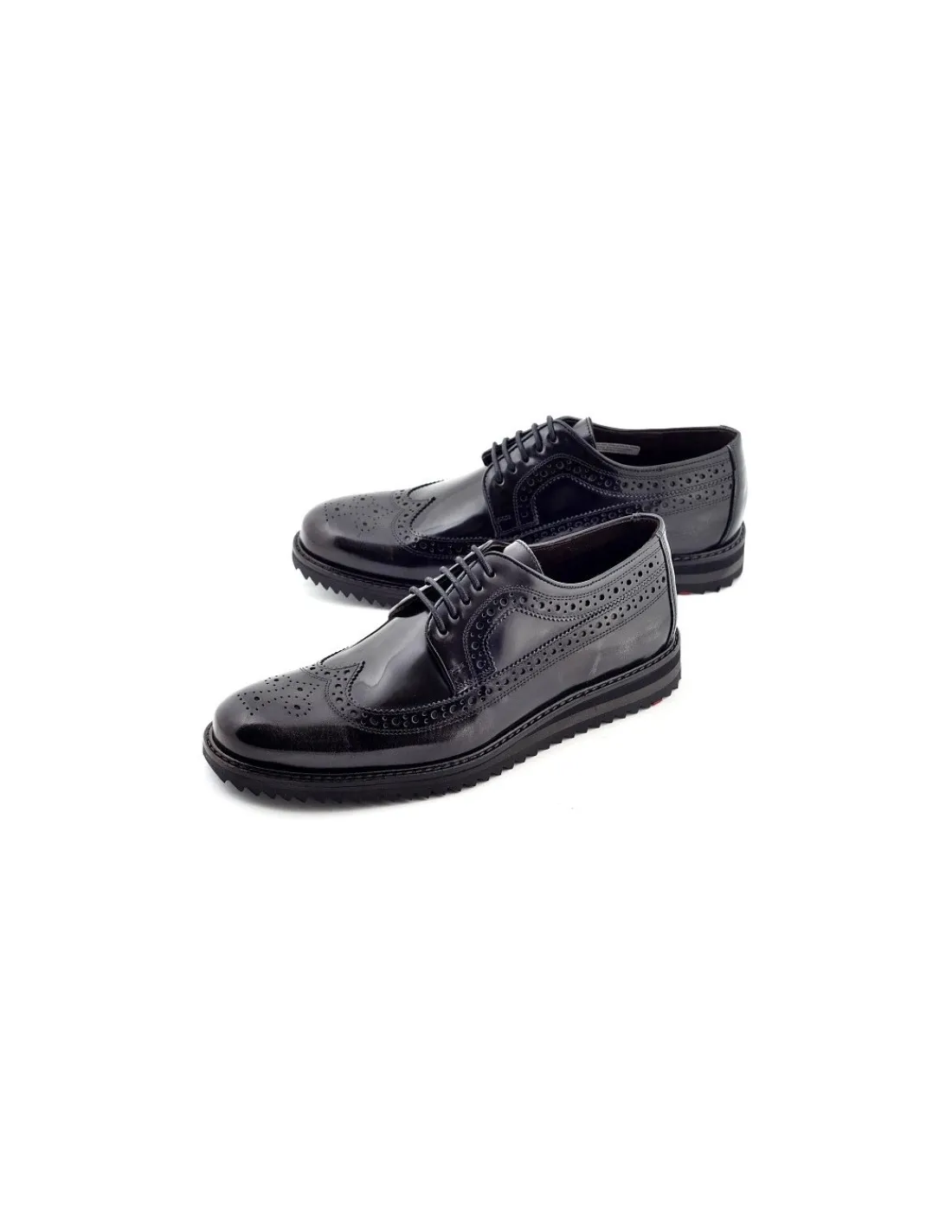 Męskie Lloyd Prestige polbuty derby brogue, polerowana czarno-szara skora, w stylu casual