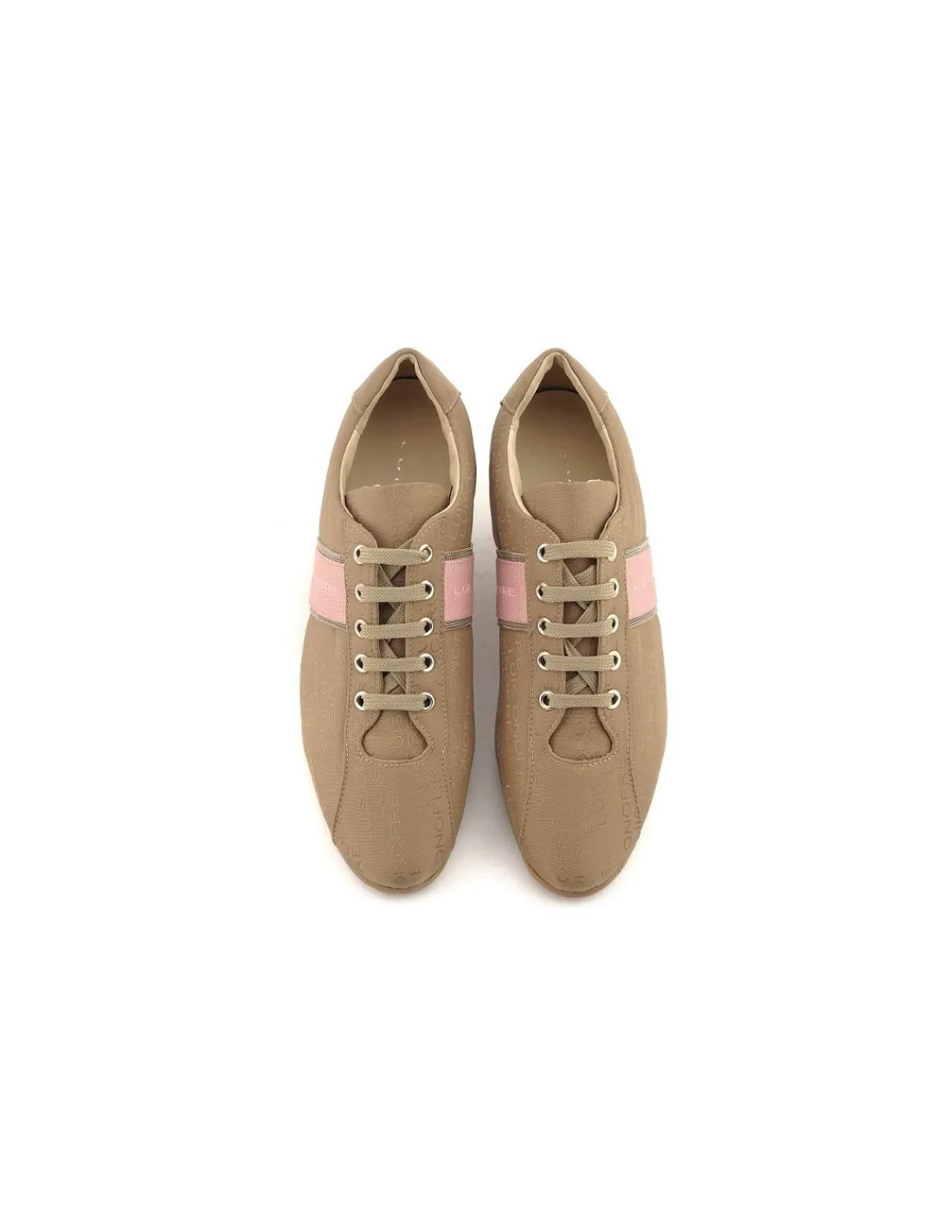 Damskie Luis Onofre sneakers z logowanej bezowej tkaniny, skory z rozowym pastelowym wykonczeniem