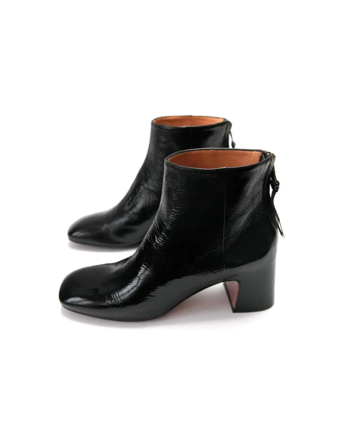 Damskie Mara Bini botki, czarna lakierowana skora, stabilne obcasy zamek w linii piety