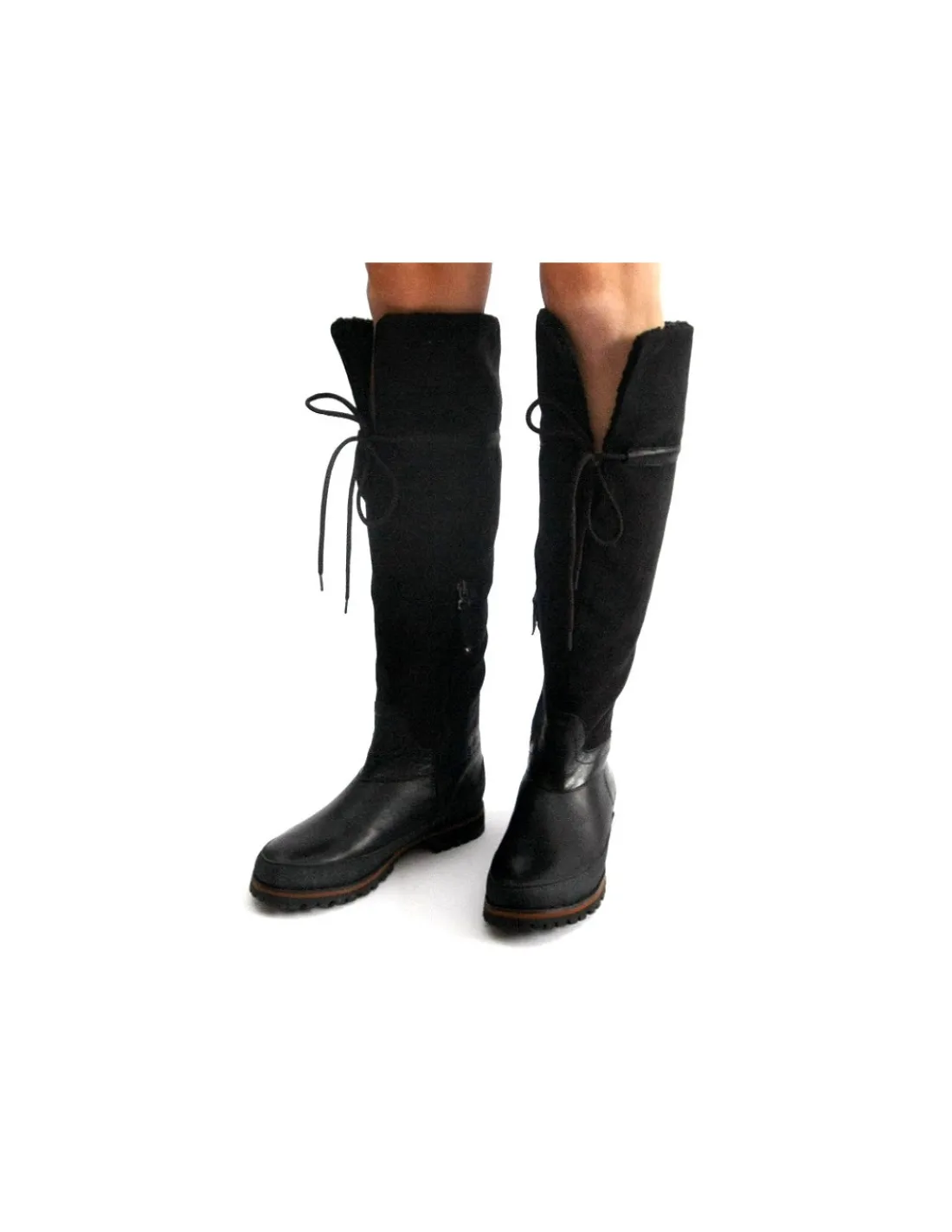 Damskie Marc O'Polo kozaki smart casual, czarne skorzane z ociepleniem i zelowki typu wibram, wywijane