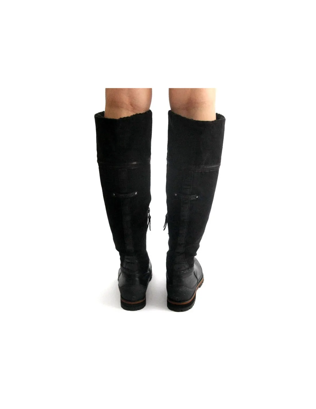 Damskie Marc O'Polo kozaki smart casual, czarne skorzane z ociepleniem i zelowki typu wibram, wywijane