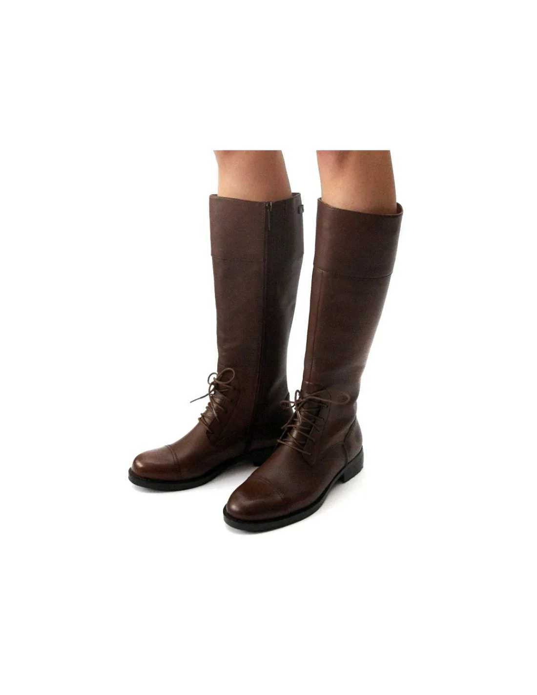 Damskie Marc O'Polo kozaki, oficerki brazowa skora bydleca zamek i ozdobne sznurowanie