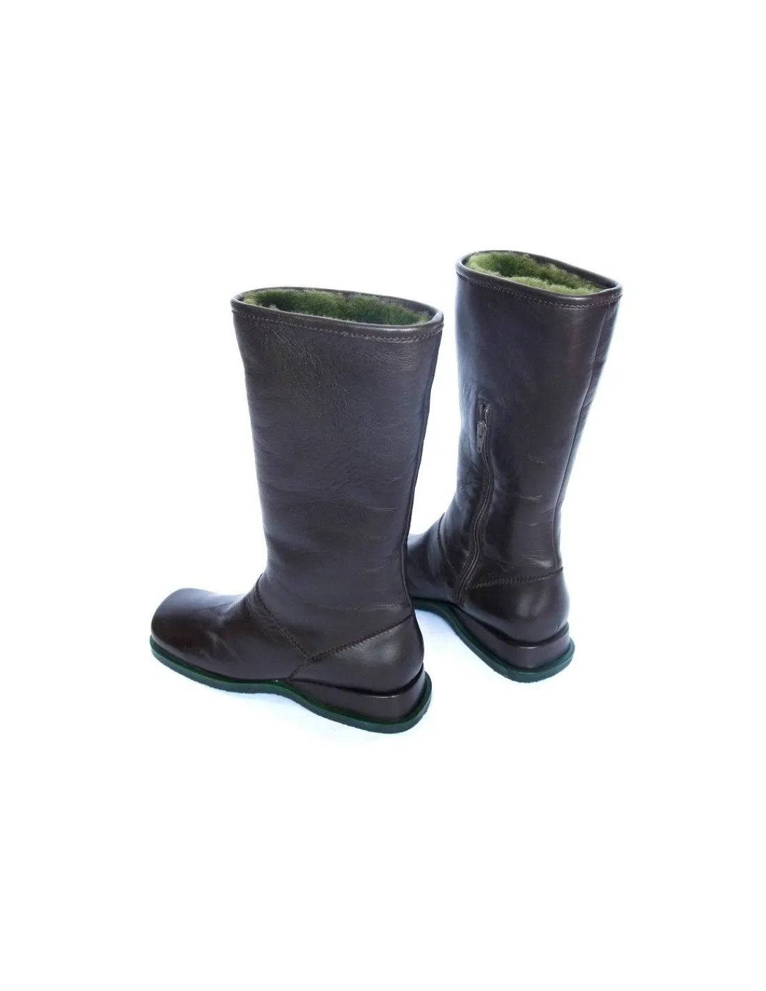 Damskie Mario Bologna B&B MARIO BOLOGNA kozaki 3/4 z naturalnej skory brazowej ocieplone kozuchem, wygodne kwadratowe noski