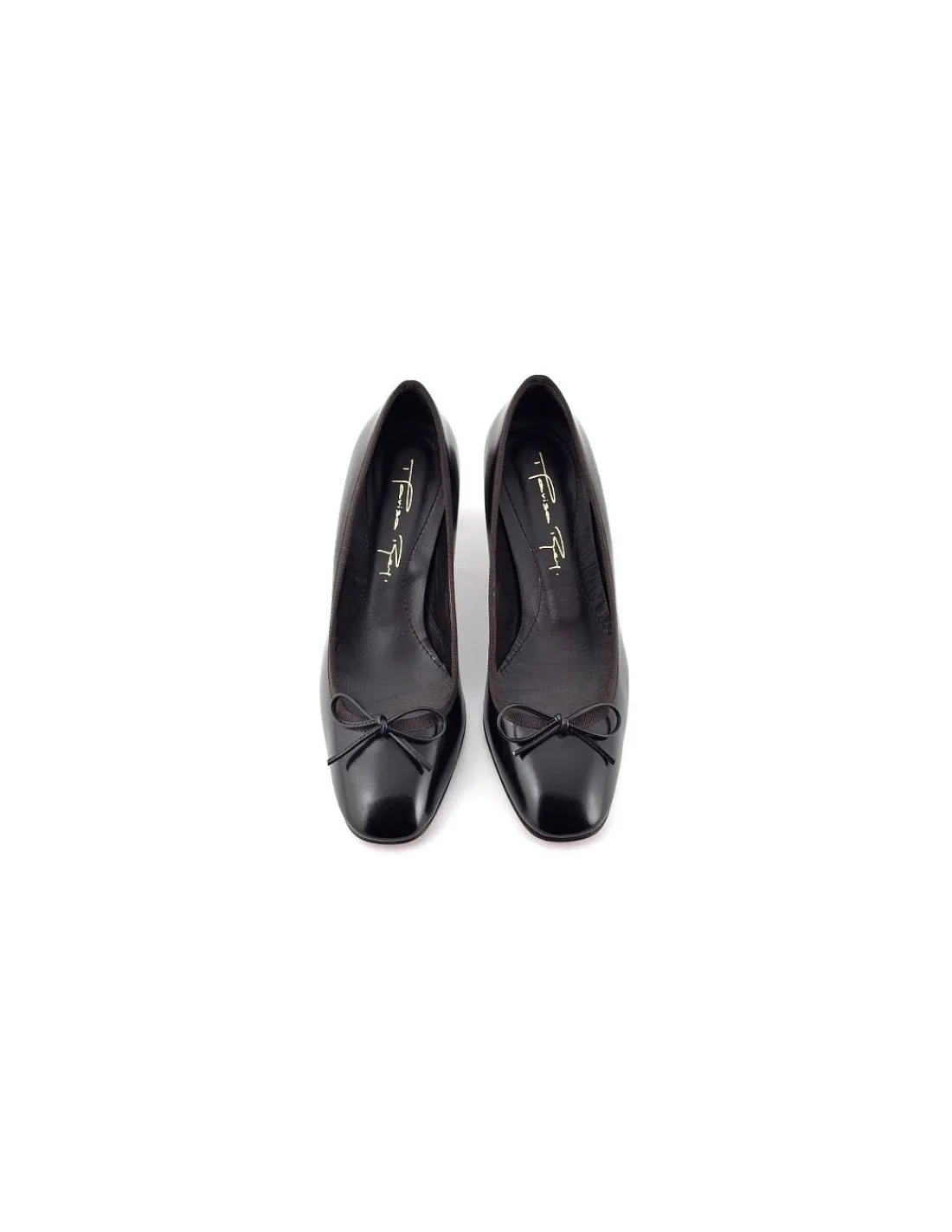 Damskie Marisa Rey czolenka brazowe z polerowanej skory, kokardki i stabilne obcasy