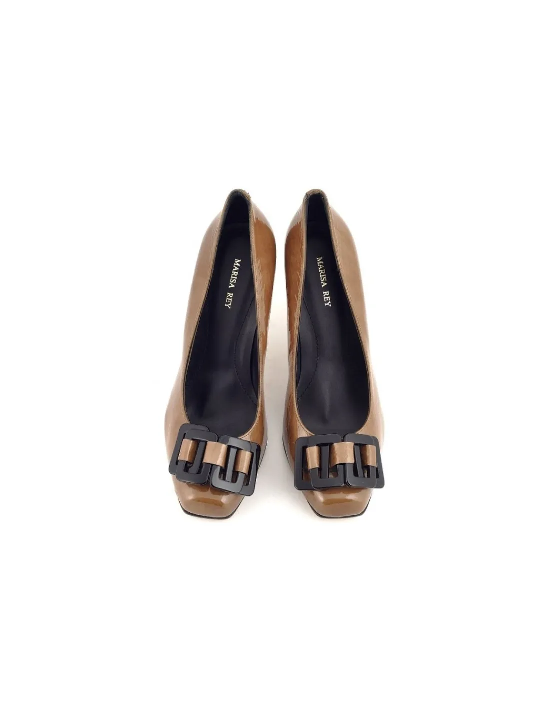 Damskie Marisa Rey czolenka z kwadratowym noskiem na szpilkach, lakierowana skora toffi