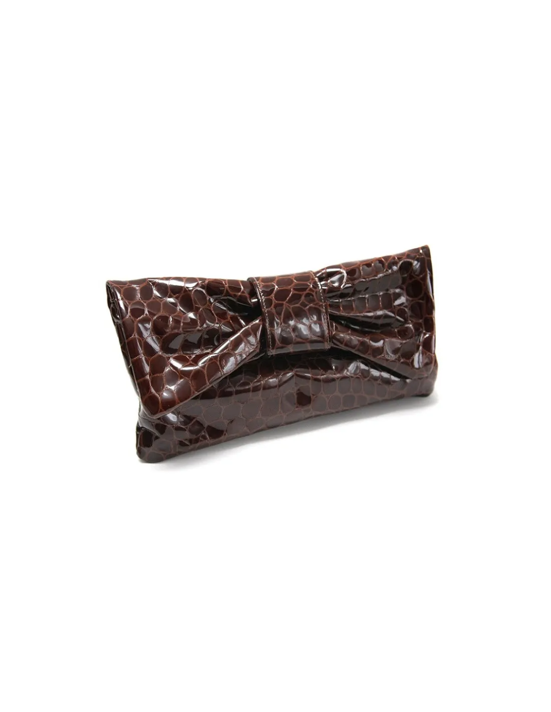 Marisa Rey kopertowka torebka do reki kokarda lakierowana skora brazowa croco