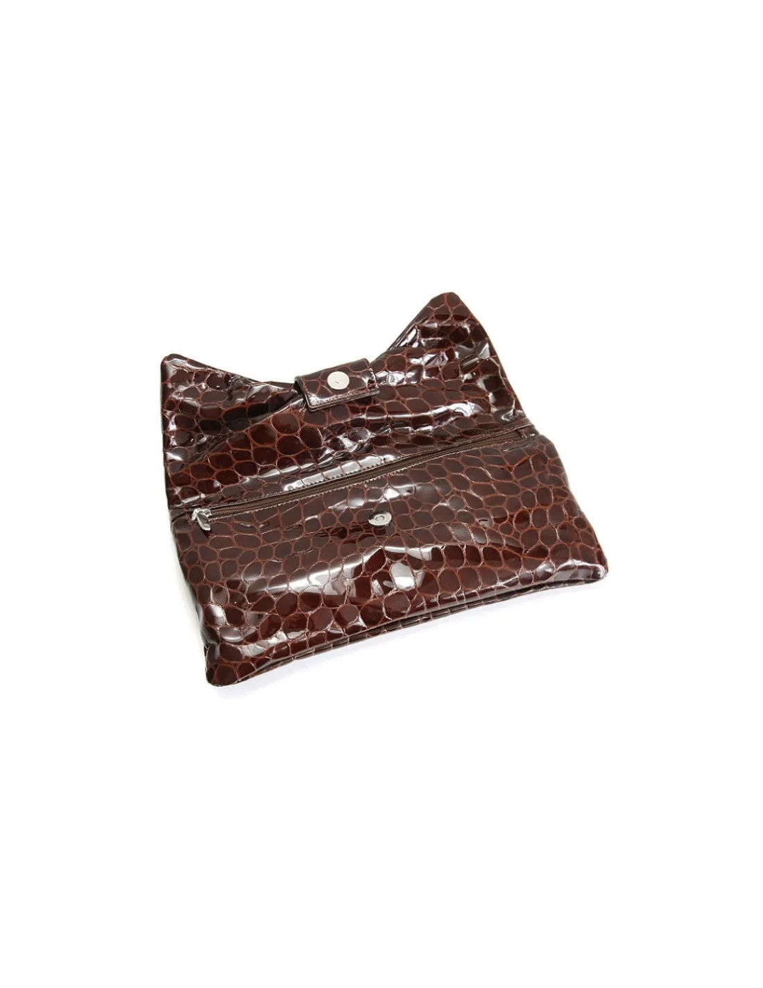 Marisa Rey kopertowka torebka do reki kokarda lakierowana skora brazowa croco