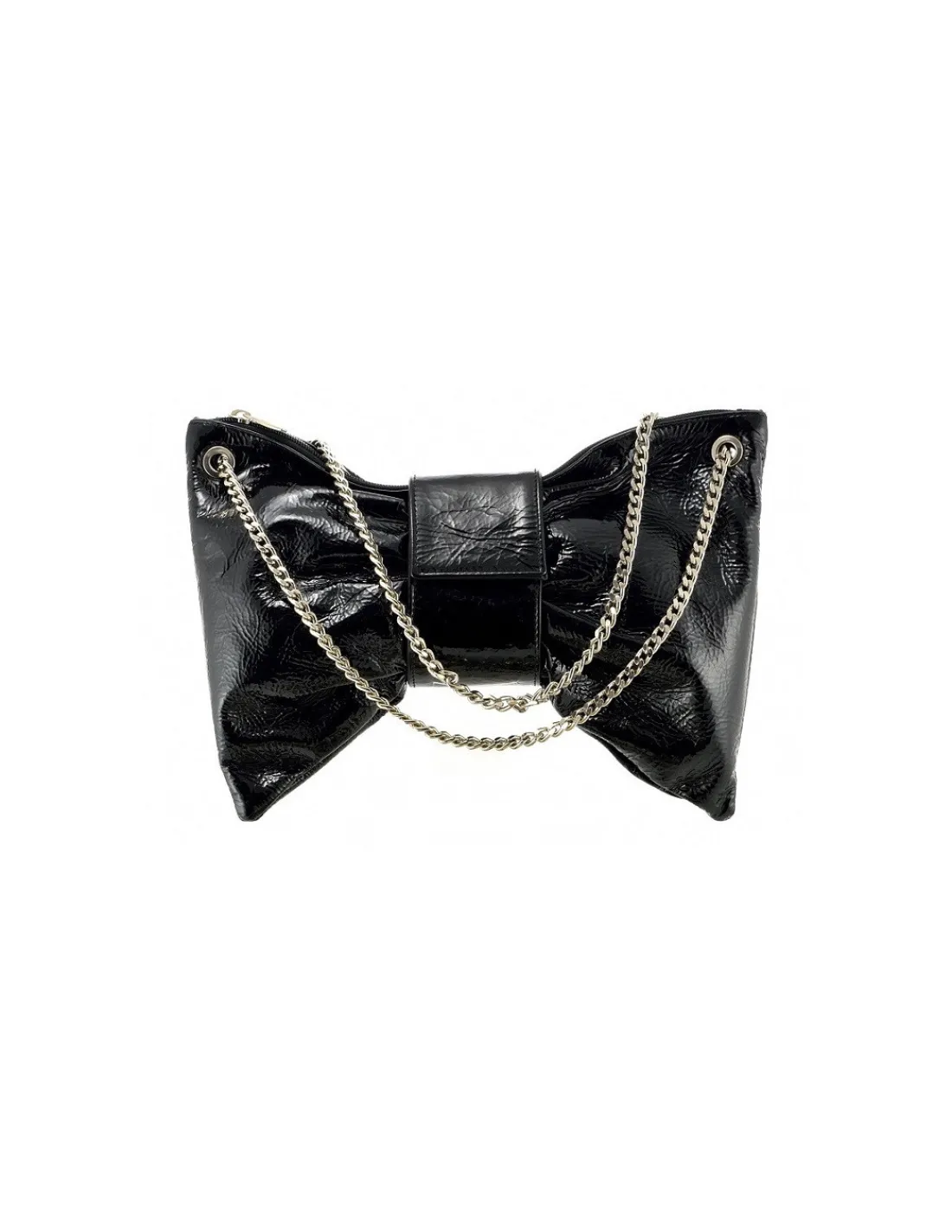 Marisa Rey torebka jak kokarda, lakierowana skora ze srebrnym lancuchem