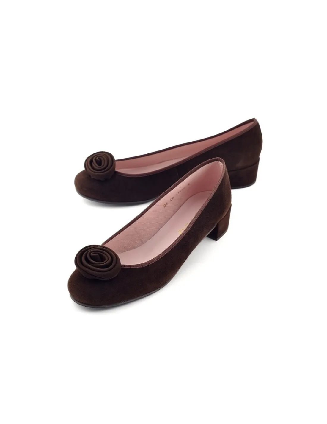 Damskie Mascaro baleriny, brazowe zamszowe z okraglym noskiem i komfortowych obcasach