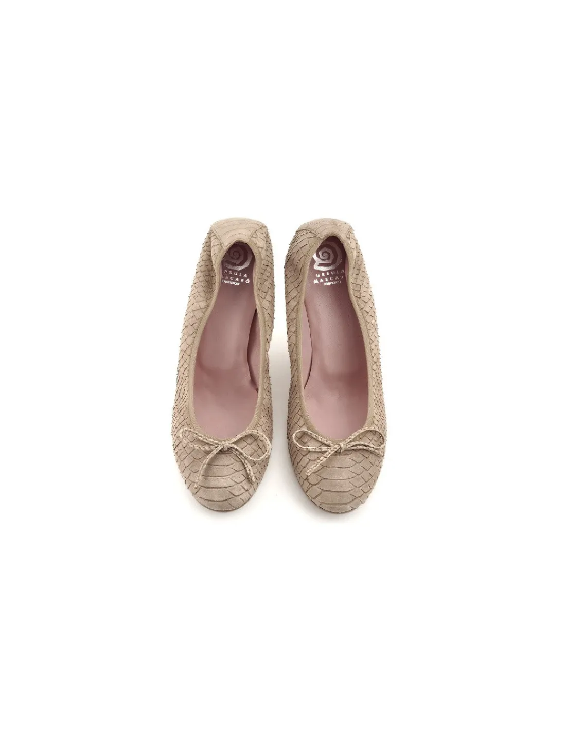 Damskie Mascaro baleriny, croco bezowe skorzane na niskich wygodnych obcasach