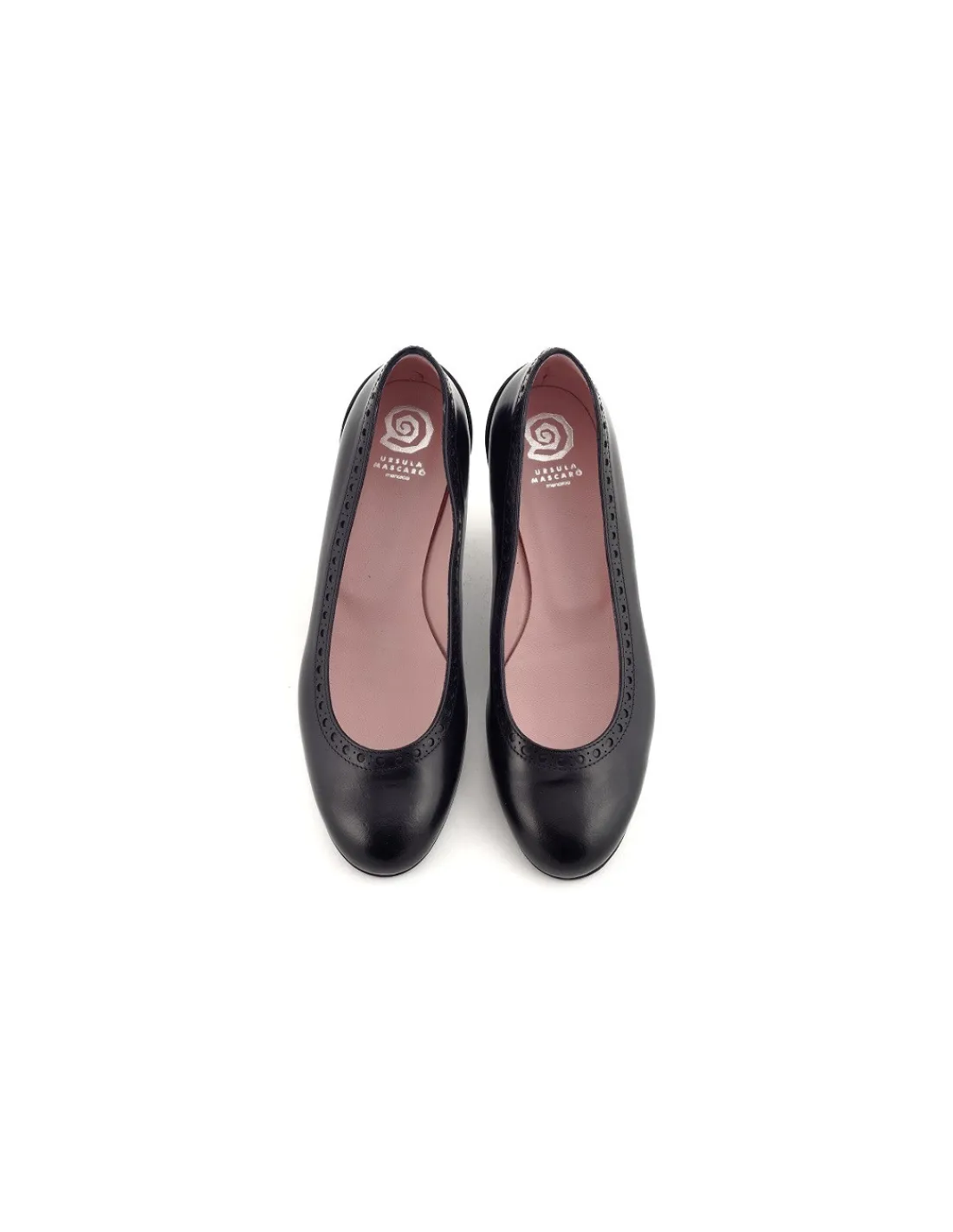 Damskie Mascaro baleriny, czolenka czarne skorzane na unikatowych niskich obcasach, piekna klasyka