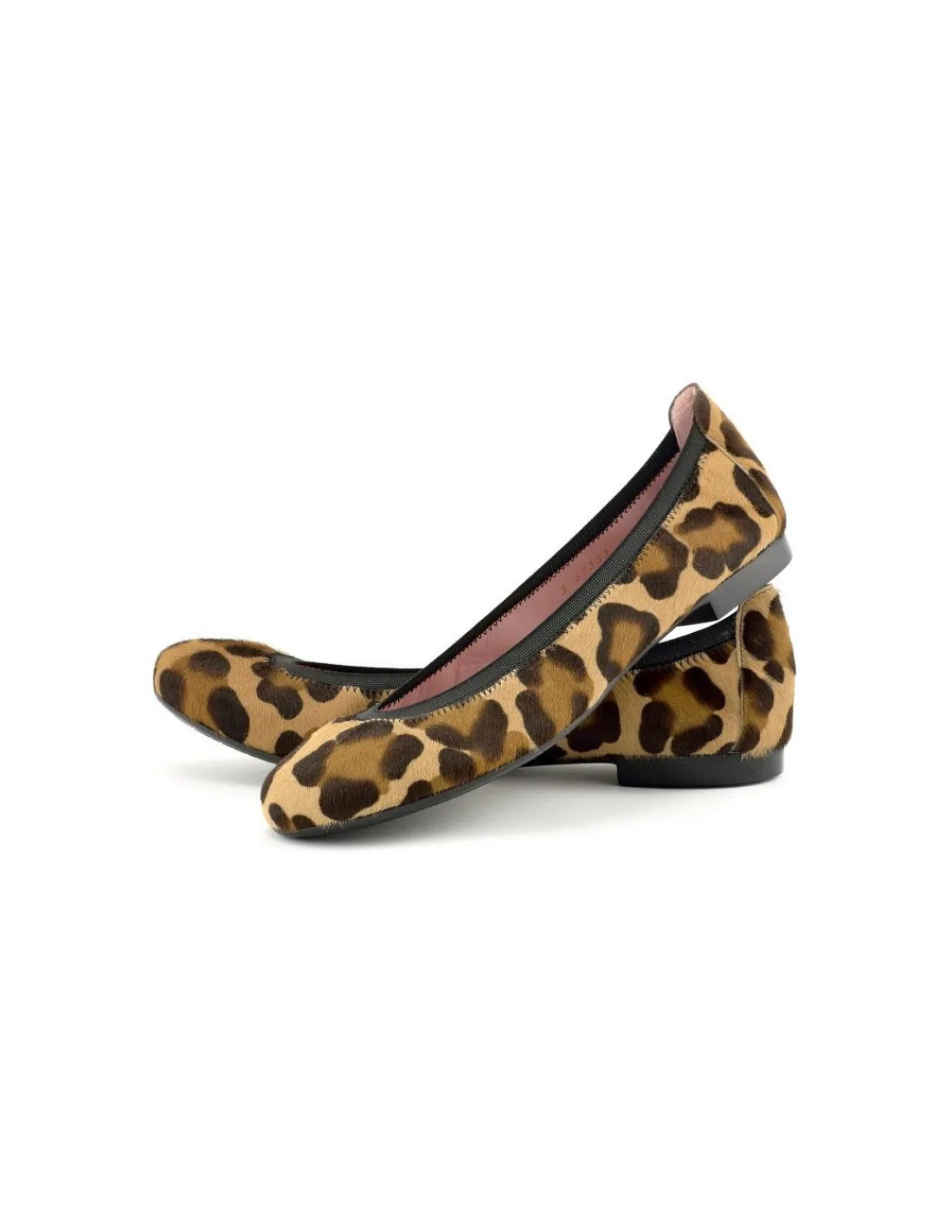 Damskie Mascaro baleriny z naturalnej skory z wlosiem, z drukowanym wzorem panterki i okraglym noskiem