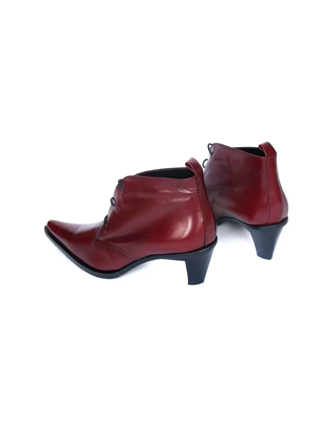 Damskie MAURIZIO MARIONI trzewiki sznurowane, ocieplane na stabilnych obcasach, bordowa naturalna skora