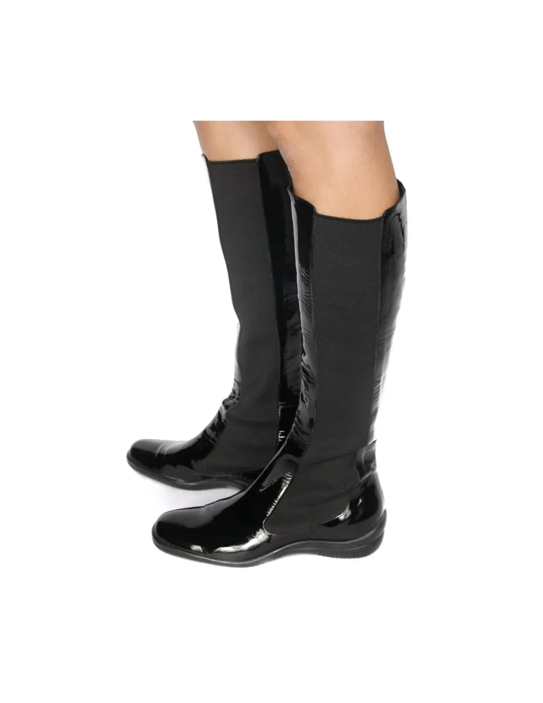 Damskie Nebuloni kozaki city casual jak sztyblety z lakierowanej naturalnej skory z wstawkami gumy po obu stronach cholewki