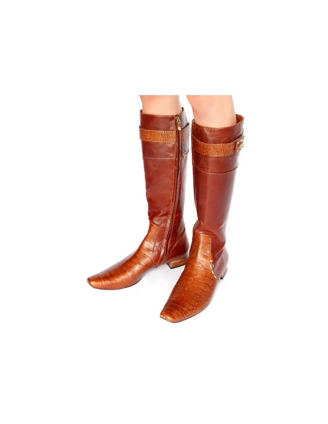 neri_venezia__kozaki_z_na_2.webp Damskie Neri Venezia kozaki z naturalnej skory tloczonej na wzor z croco, koniakowy braz