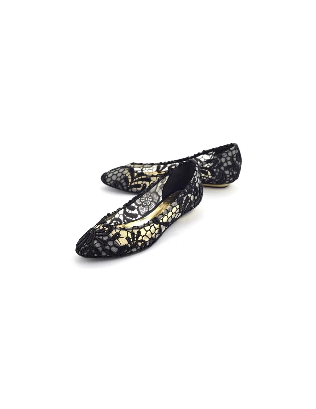 Damskie Paco Gil balerinki z gipiury i siateczki reta ze zlotym niskim obcasem