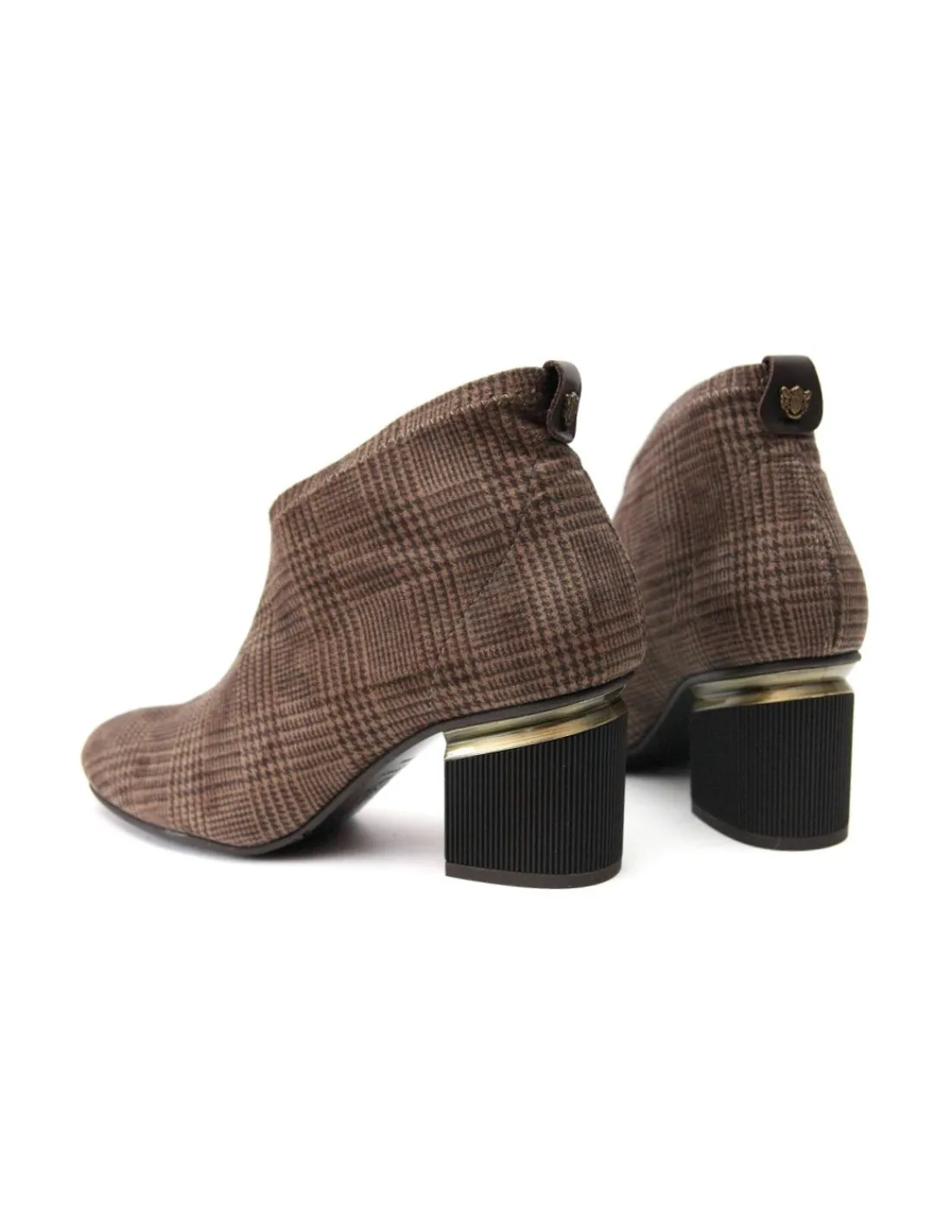 Damskie Pedro Miralles botki brazowe wsuwane, wodoodporny stretch w krateczke