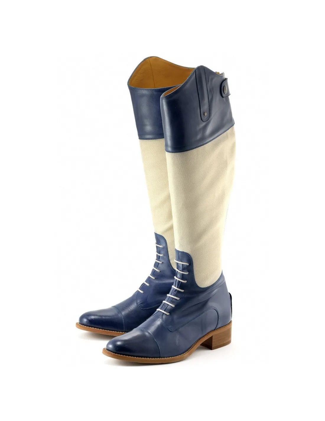 Damskie Pertini oficerki z zamkiem wzdluz linii piet z granatowej skory i tkaniny o splocie lnu, skorzane zelowki