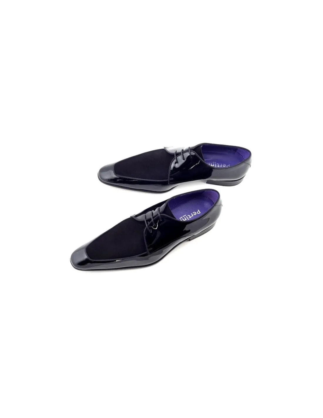 Męskie Pertini okazjonalne, formalne polbuty derby ze skory lakierowanej i zamszu, skorzane zelowki