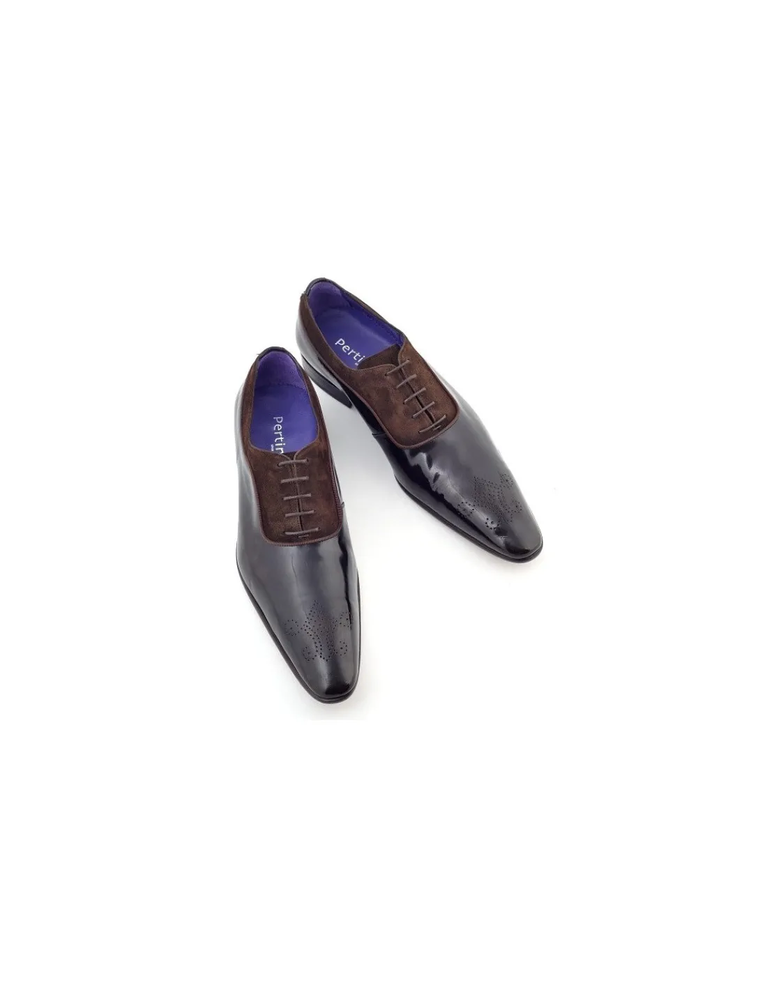 Męskie Pertini okazjonalne oxford, brazowe skory polerowana i zamszowa, skorzane zelowki
