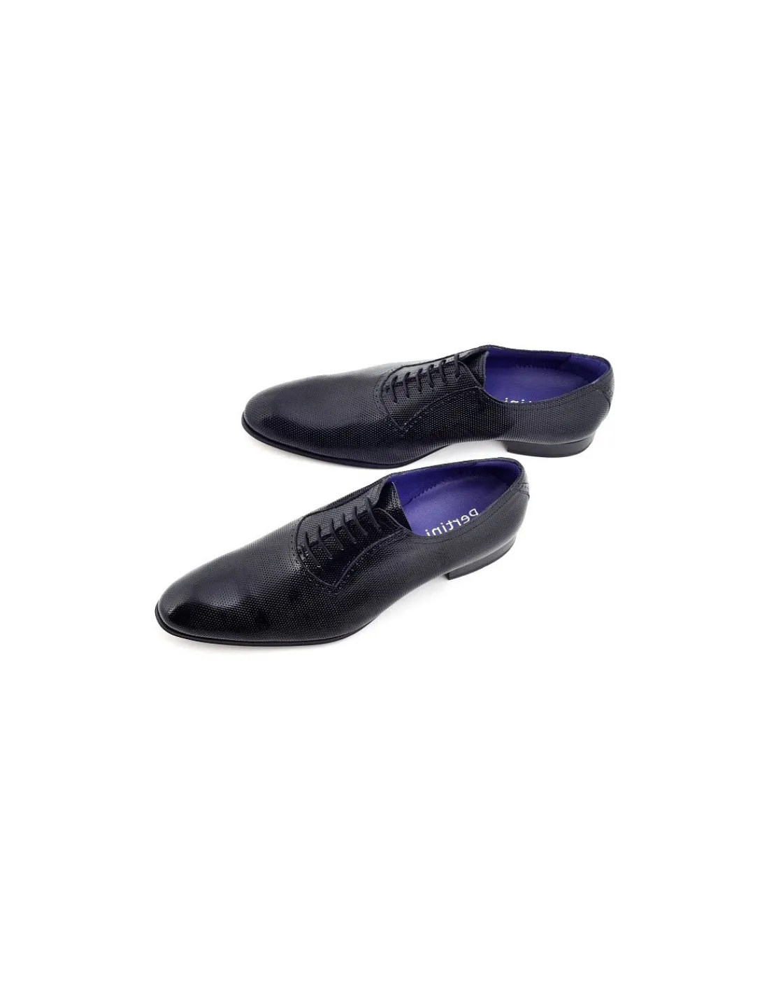 Męskie Pertini polbuty oxford okazjonalne z lakierowanej czarnej skory z perforacja i skorzane zelowki