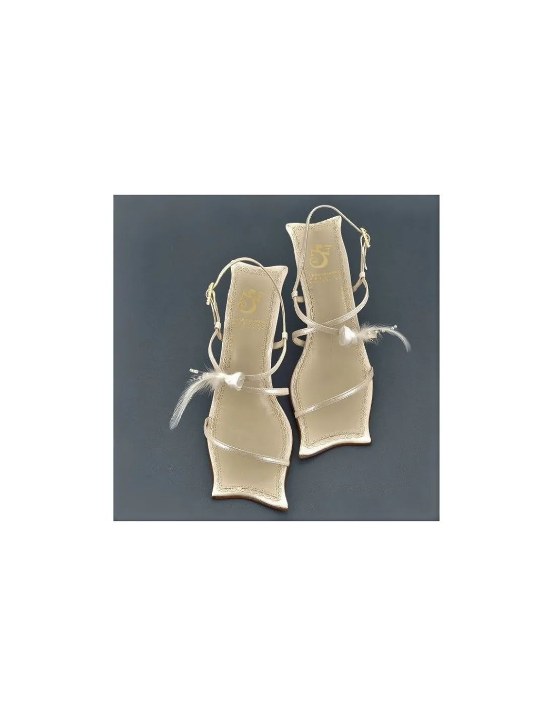 Damskie Sara Navarro sandaly, skora perlowa, wyjatkowe autorskie slubne buty