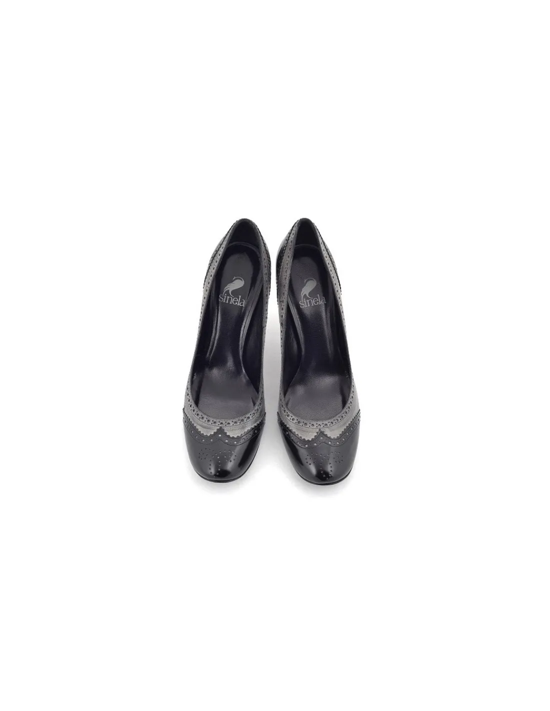 Damskie Sinela czolenka wylacznie z naturalnych skor, czarno- szara klasyczna elegancja