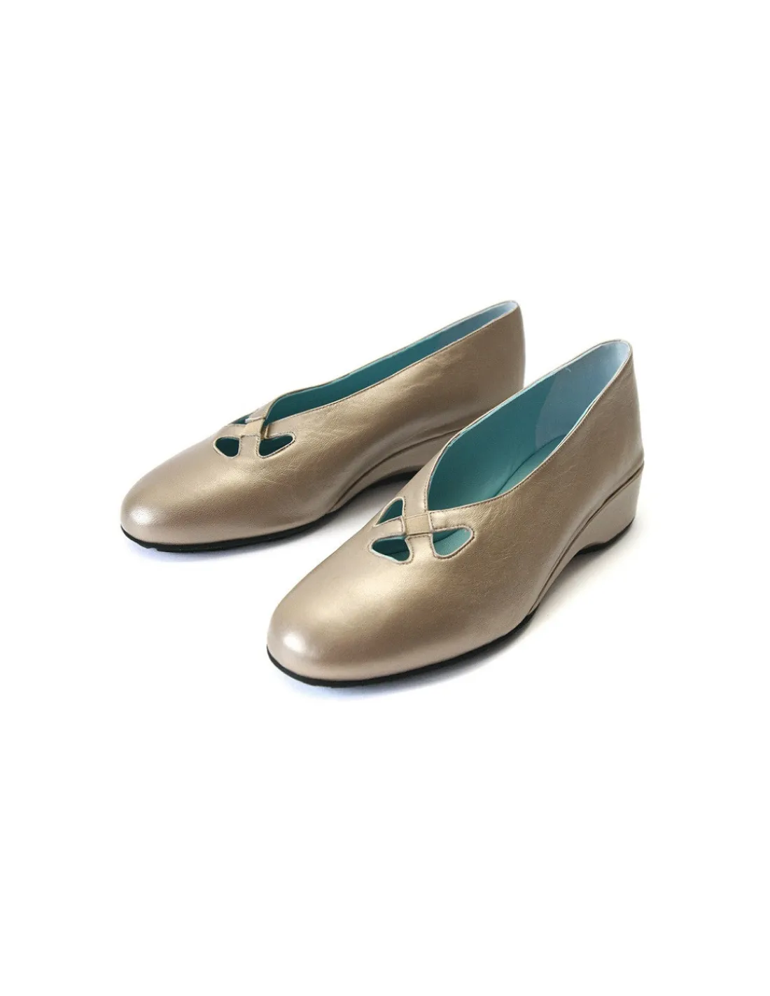 Damskie Thierry Rabotin czolenka z pogranicza balerin, koturn i bezowa perlowa naturalna skora, lekkie i miekkie