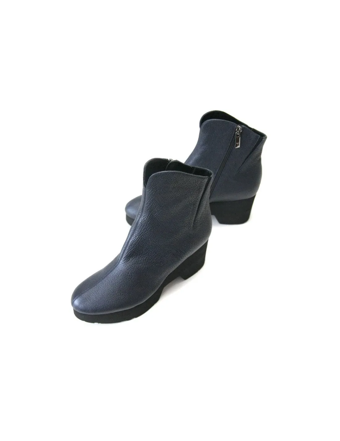 thierry_rabotin_botki_z_z_2.webp Damskie Thierry Rabotin botki z zamkiem, zgrabne gumowe zelowki jak platforma i koturn, granatowa perlowa skora