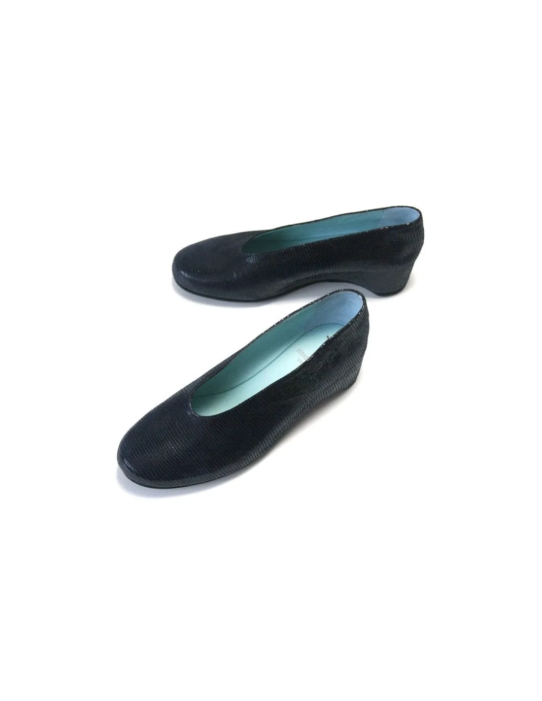 Damskie Thierry Rabotin czolenka jak baleriny, granatowa skora nubuk z punktowym lakierem