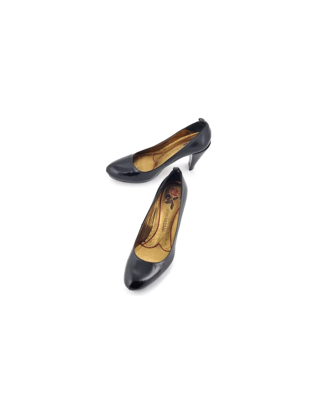 Damskie Uad Medani czolenka z czarnej lakierowanej skory z ukryta platforma na ciekawych obcasach