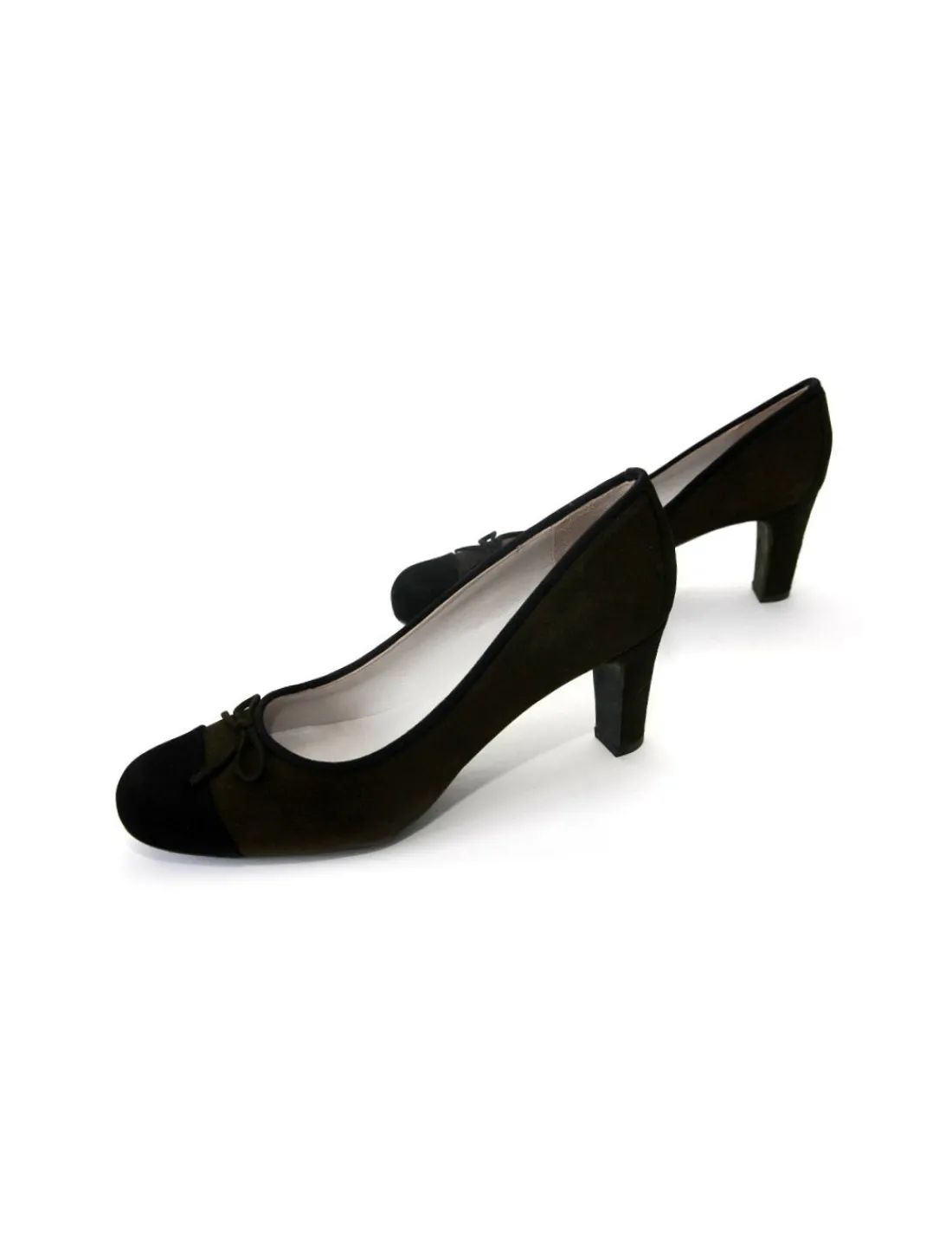 unisa_czolenka__czekolado_2.webp Damskie Unisa czolenka czekoladowy braz i czern, naturalny zamsz niewysokie obcasy