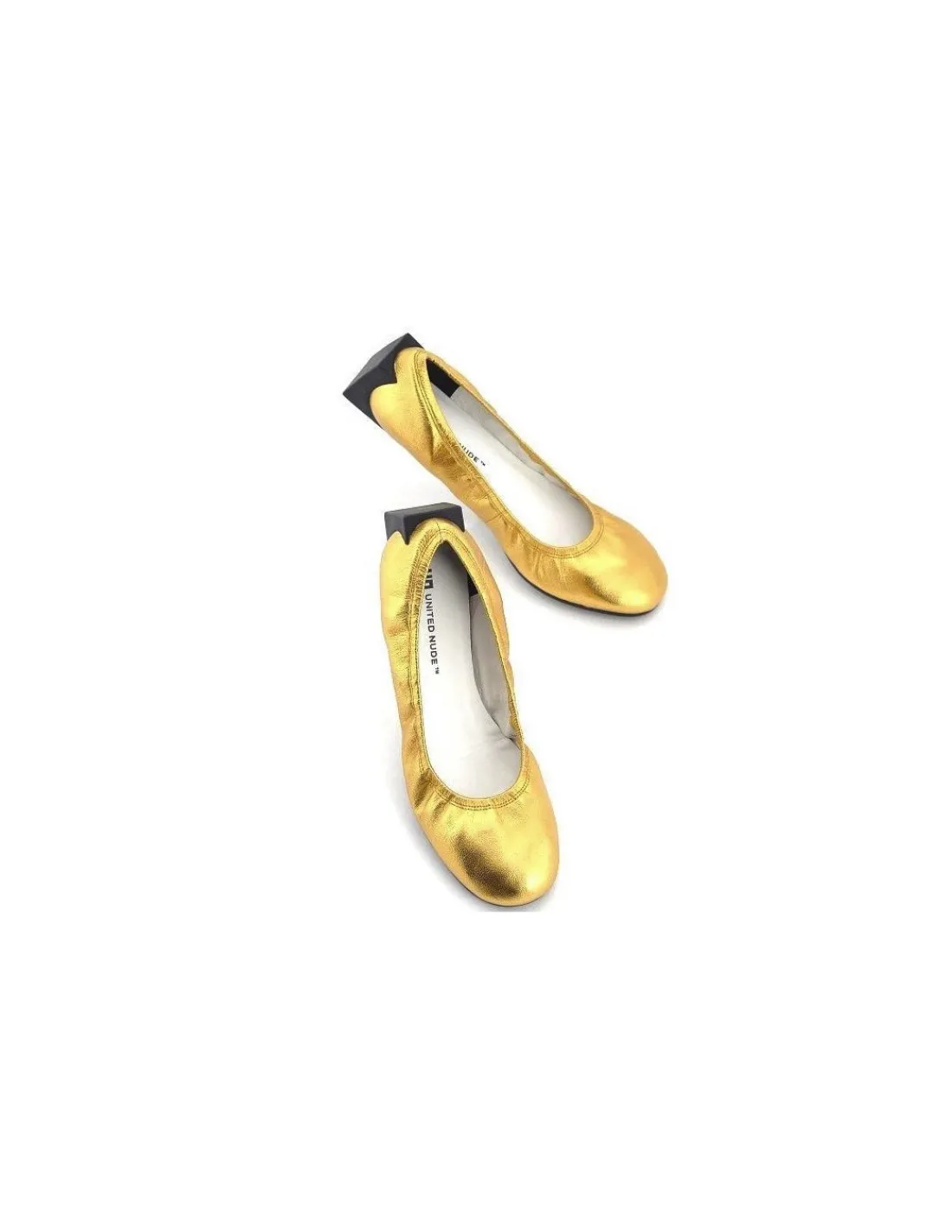 united_nude_baleriny_ze_z_2.webp Damskie United Nude baleriny ze zlotej skory limitowana edycja, unikatowe czarne plaskie obcasy