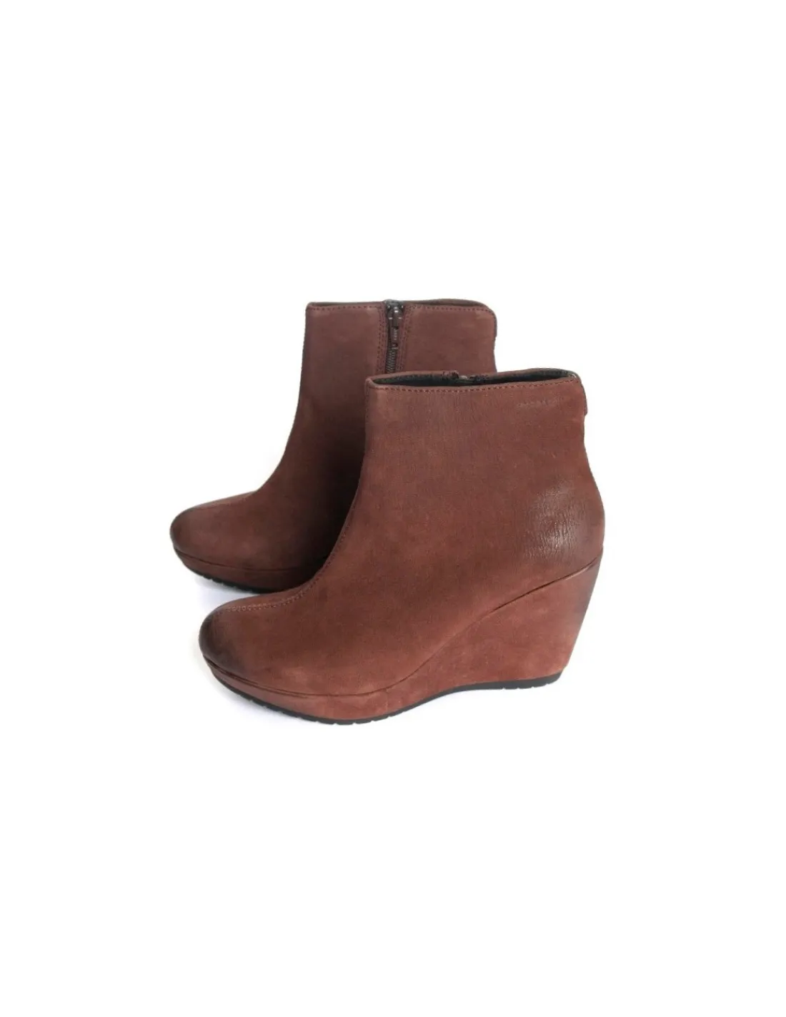 Damskie Vagabond botki na koturnie z zamkiem, skora antykowana nubuk -cynamonowy braz